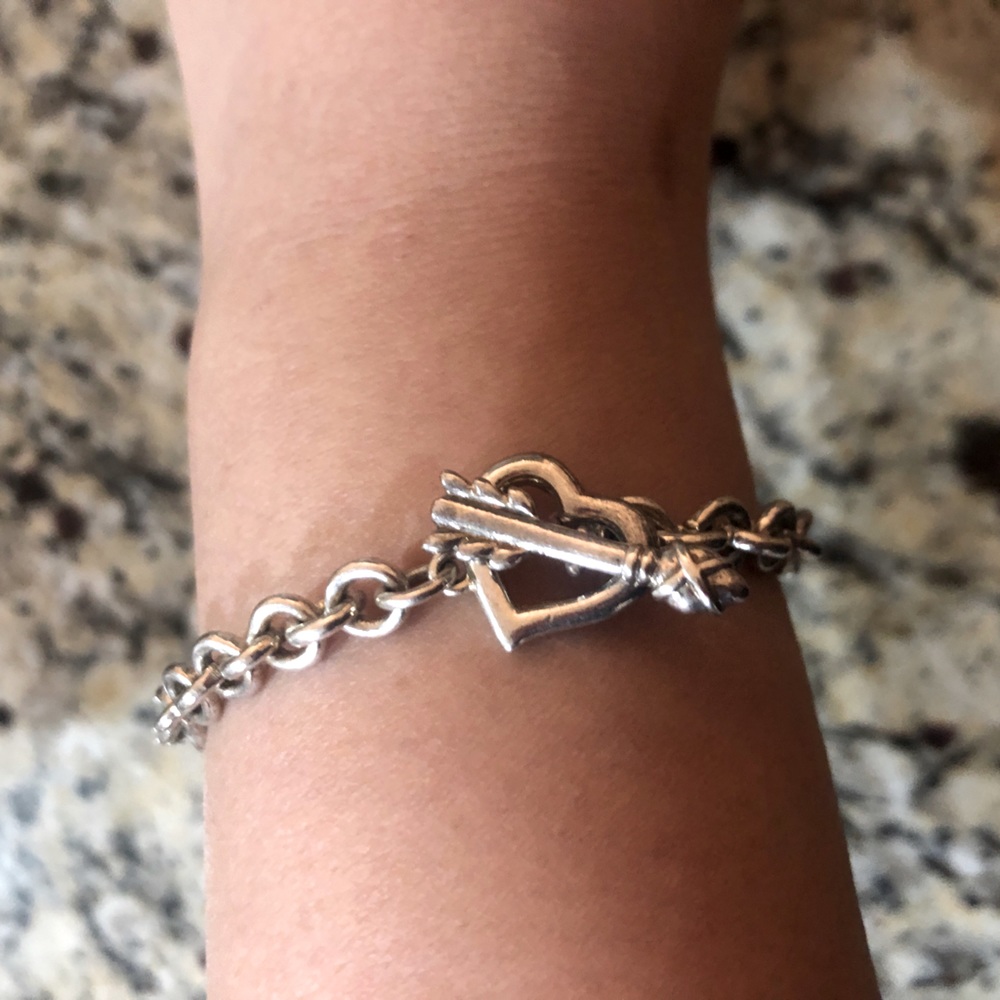 Silver Heart and Arrow Toggle Bracelet